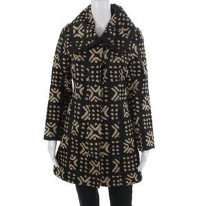 Sariah Women Beige Geometric Collared Button Coat Polyester Size 2